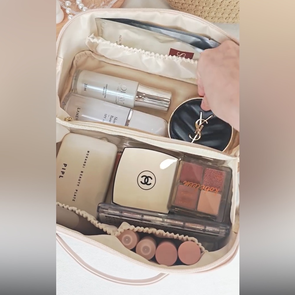 VLANDO Large Travel Makeup organizer bag cosmetics skin care toiletry light pink